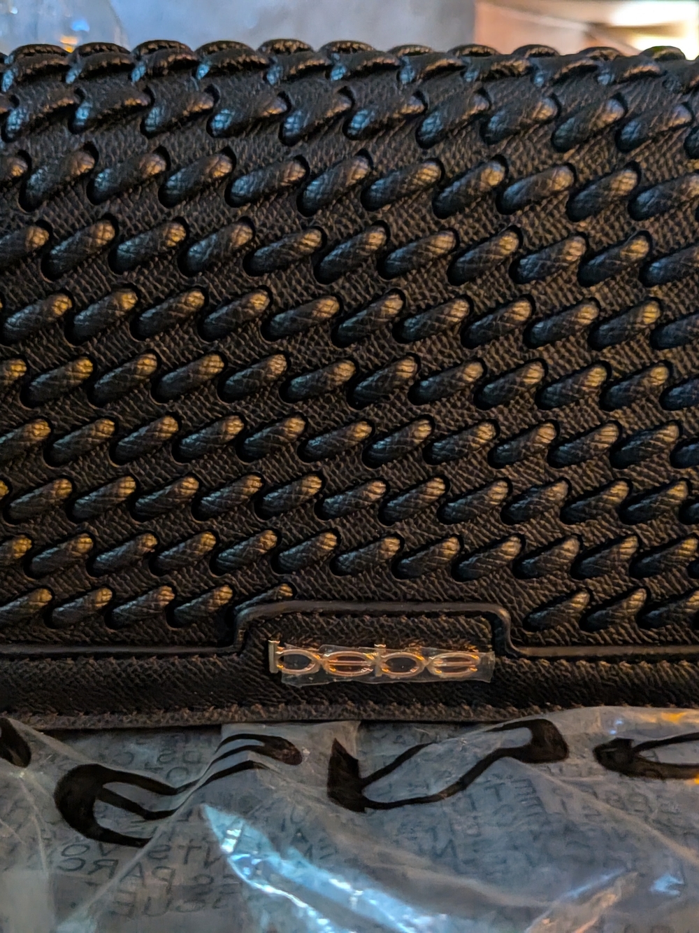 bebe Black Woven Leather Crossbody